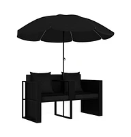Patio Bed Outdoor Lounger Wicker Daybed with Parasol Poly Rattan