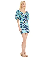 Donna Morgan Women's Puffed-Sleeve Graphic-Print Dress