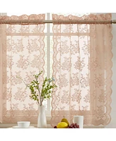 Hlc.me Jolene Floral Rod Pocket Lace Semi Sheer Voile Short Cafe Tiers for Small Windows - 28 x Inch Length (Blush Pink Tiers