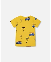 Deux par Toddler Boys Printed Cotton Tee Yellow And Blue Car - Toddler|Child