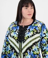 Jm Collection Plus Printed 3/4-Sleeve Top, Exclusively at Macy's