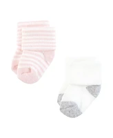 Hudson Baby Girls Cotton Rich Newborn and Terry Socks, Soft Pink Dot Stripe, Months