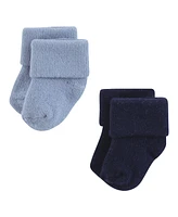 Hudson Baby Boys Cotton Rich Newborn and Terry Socks, Blue Teal Neutral, Months