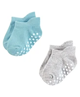 Hudson Baby Boys Non-Skid No-Show Socks, Blue Gray Teal