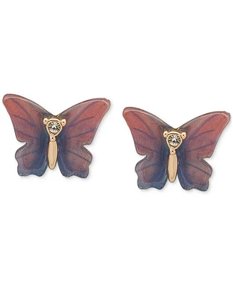 lonna & lilly Gold-Tone Glass Stone Etched Butterfly Stud Earrings