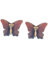 lonna & lilly Gold-Tone Glass Stone Etched Butterfly Stud Earrings