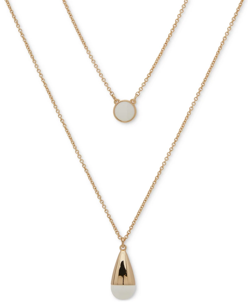 Dkny Gold-Tone White Bead Two-Row Pendant Necklace, 16" + 3" extender