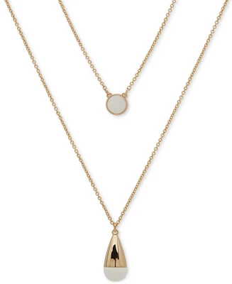 Dkny Gold-Tone White Bead Two-Row Pendant Necklace, 16" + 3" extender