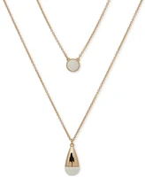 Dkny Gold-Tone White Bead Two-Row Pendant Necklace, 16" + 3" extender