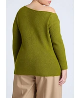 Eloquii Women's Plus Asym Sweater With Hardware Detail