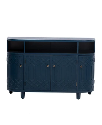 Curved Design Storage Cabinet made of Fraxinus Mandschuric Solid Wood Veneer, Featuring Four Doors and Adjustable Shelves, Suitable for Corridors, Ent