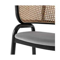 LeisureMod Dining Chair With Stainless Steel Legs Velvet Seat and Wicker Back