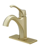 Single-Handle Single-Hole Farmhouse Bathroom Faucet Drip-Free Lavatory Rv Sink Brushed Gold