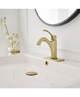 Single-Handle Single-Hole Farmhouse Bathroom Faucet Drip-Free Lavatory Rv Sink Brushed Gold