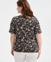 Style & Co Plus Printed Elbow-Sleeve top, Exclusively at Macy's