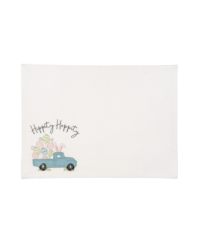 Hippity Hoppity Bunny Rabbit Easter Spring Truck Embroidered Single Rectangle Placemat