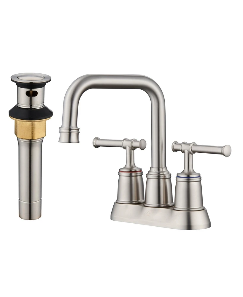2 Handle Bathroom Sink Faucet, 4-Inch Centerset Faucet with Pop Up Drain and Water Supply Lines