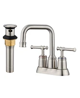 2 Handle Bathroom Sink Faucet, 4-Inch Centerset Faucet with Pop Up Drain and Water Supply Lines