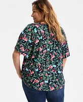 Style & Co Plus Printed Flutter-Sleeve Top, Exclusively at Macy's