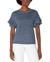 Liverpool Los Angeles Women's Ruffle Half Sleeve Knit Top