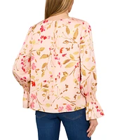 CeCe Women's Printed Long-Sleeve Smocked-Cuff Blouse