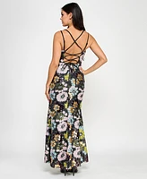 Morgan & Company Juniors' Floral Sequin V-Neck Sleeveless Gown