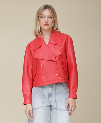 Avec Les Filles Women's Double-Breasted Cropped Jacket