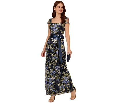 Adrianna Papell Women's Cascading Floral Sheath Gown