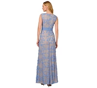 Adrianna Papell Women's Embroidered V-Neck Lace Gown