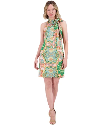 Vince Camuto Petite Printed Bow Halter Sheath Dress