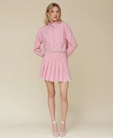 Avec Les Filles Women's Striped Lace-Trimmed Cropped Shirt