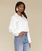 Avec Les Filles Women's Cropped Bubble-Sleeve Shirt