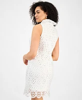 Robbie Bee Women's Lace Ruffle-Collar Scalloped-Hem Dress