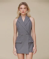 Avec Les Filles Women's Plaid Sleeveless Blazer Romper