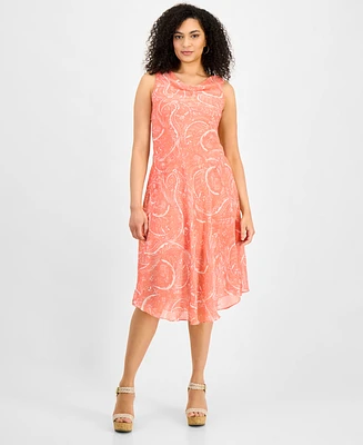 Robbie Bee Women's Paisley Chiffon Cowlneck Midi Dress