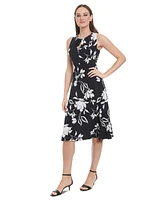 London Times Petite Printed Sleeveless Midi Dress