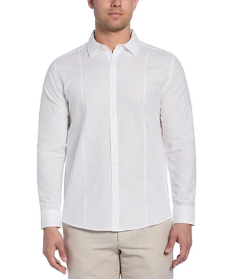Cubavera Men's Big & Tall Linen Blend Tuck Panel Long Sleeve Button-Down Shirt