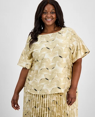 Anne Klein Plus Printed Flutter-Sleeve Blouse