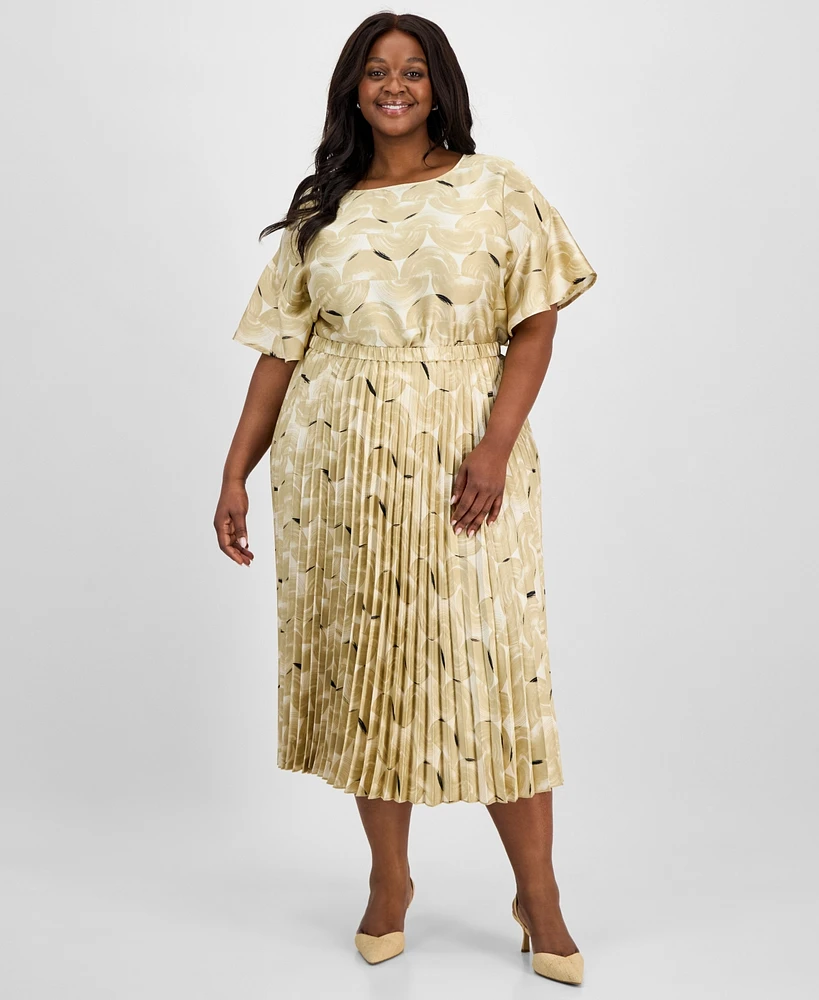 Anne Klein Plus Pull-On Pleated Midi Skirt