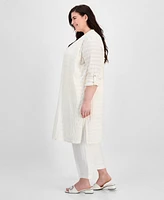 Anne Klein Plus Pucker-Wave Knit Open-Front Cardigan