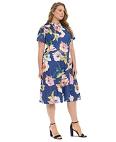 London Times Plus High-Bow-Neck Fit & Flare Dress