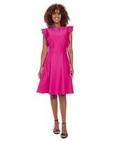 London Times Petite Scuba Flutter-Sleeve Fit & Flare Dress