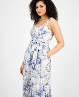 julia jordan Women's Cotton Floral-Print Midi Dress