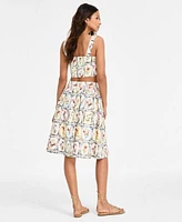 Avec Les Filles Womens Lace Trimmed Cropped Corset Top Printed Gathered Skirt