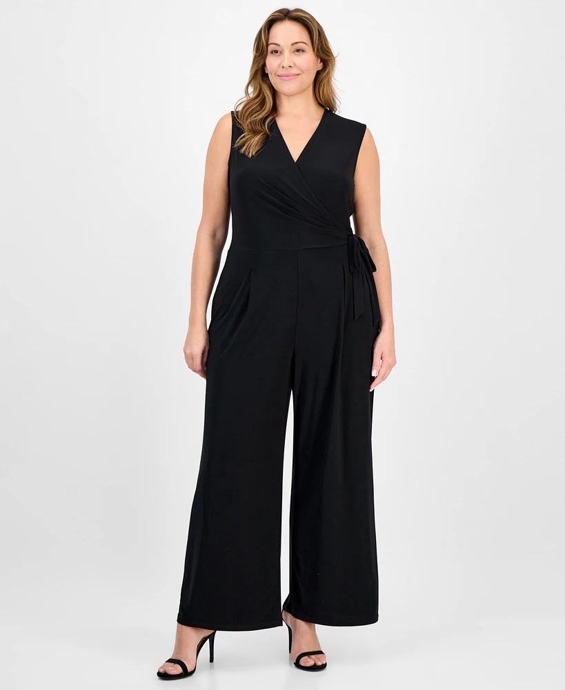 Anne Klein Plus Sleeveless Tie-Waist Jumpsuit