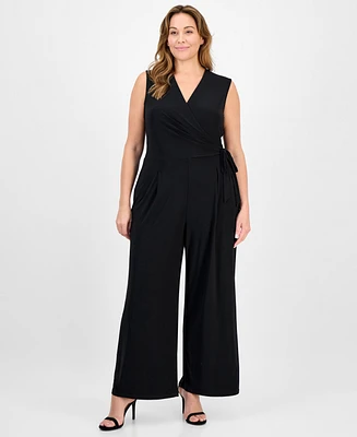 Anne Klein Plus Sleeveless Tie-Waist Jumpsuit