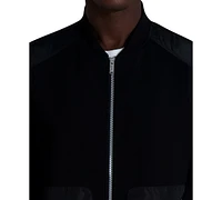 Karl Lagerfeld Paris Men's Relaxed Fit Zip-Front Mixed-Media Bomber Jacket