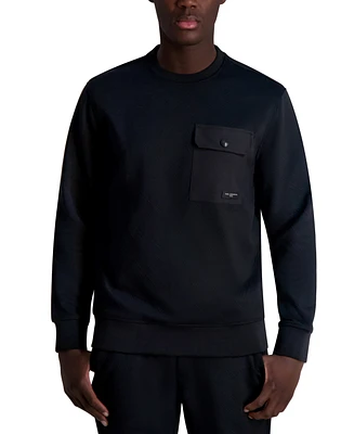 Karl Lagerfeld Paris Men's Relaxed Fit Long Sleeve Crewneck Jacquard Pocket Sweatshirt