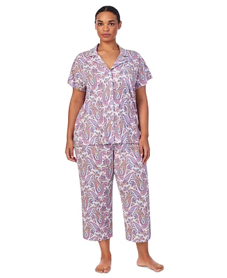 Lauren Ralph Plus Short-Sleeve Cropped Pajama Set