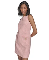 Halston Women's Round-Neck Sleeveless Patch-Pocket Tweed Dress